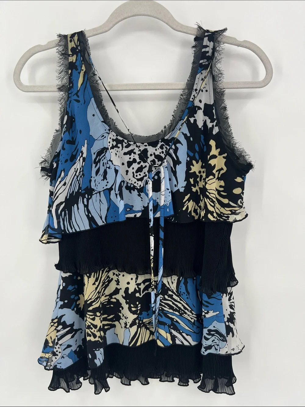 Piano Blue Floral Layered Ruffled Tank Top